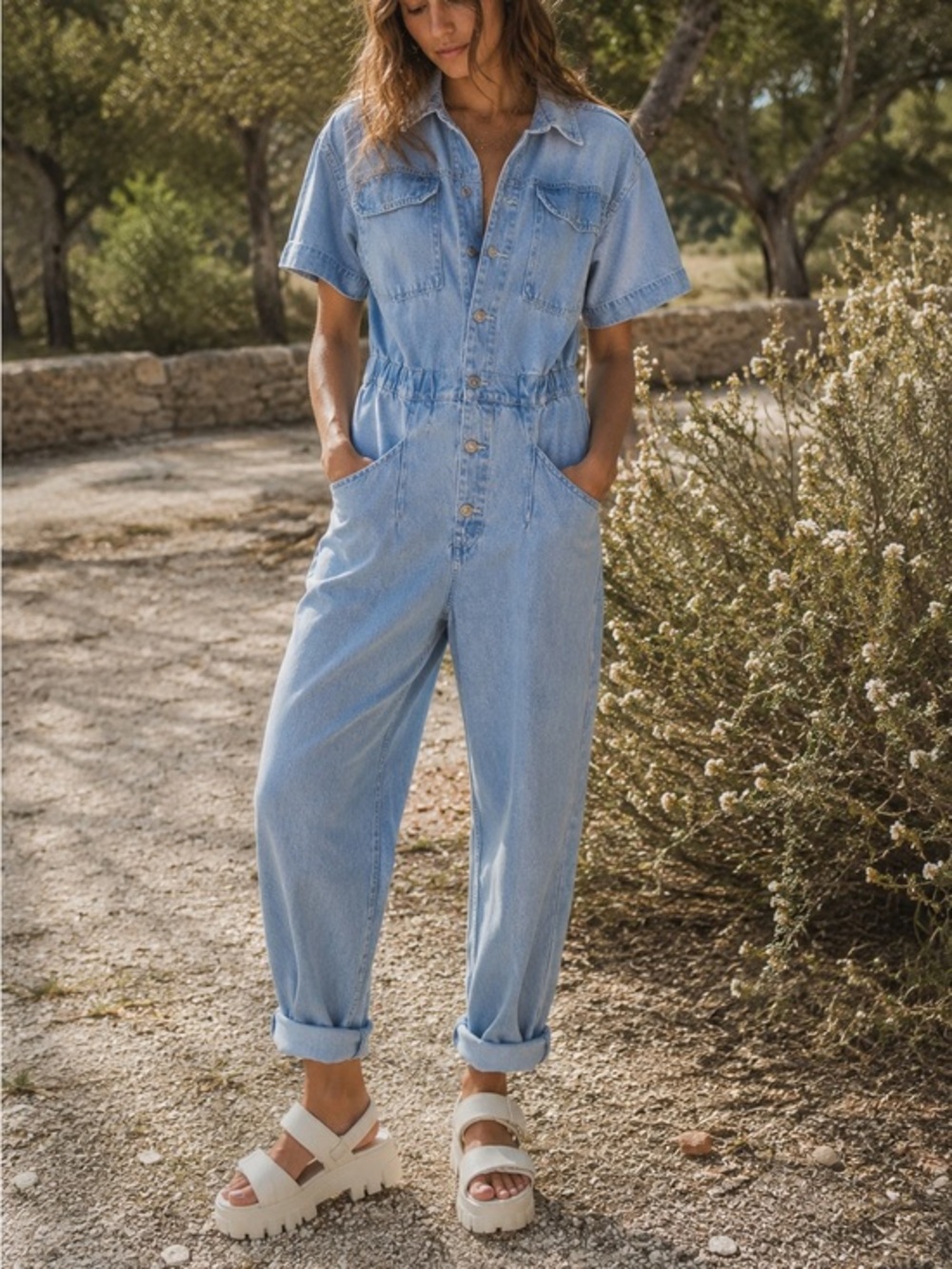 We the free Marci light denim jumpsuit M